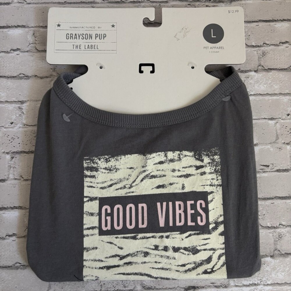 Grayson Pup Grey “Good Vibes” Dog Dress Size Large NWT
